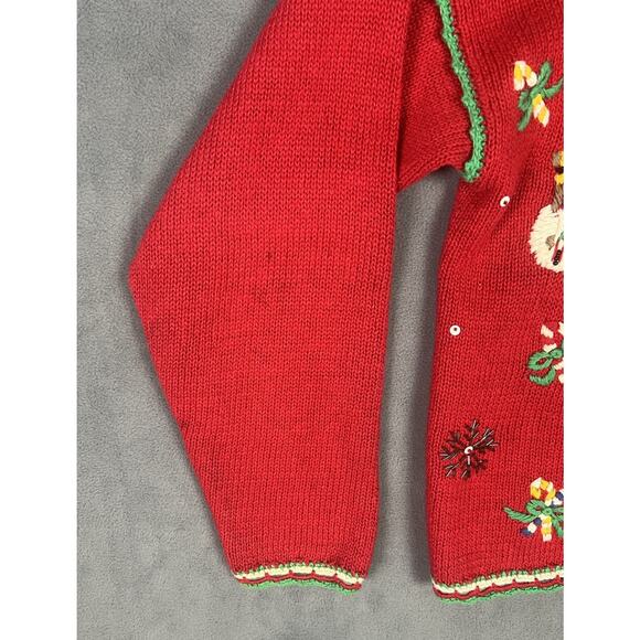 VTG NutCracker Christmas Cardigan Sweater Womens M Red Snowman Embroidered 90s - Picture 4 of 10